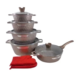 Набор посуды Unique SHA-00003404 гранит/стекло, бежевый, 10 предметов, кастрюли 24/26/28/32 см, сковорода 30 см