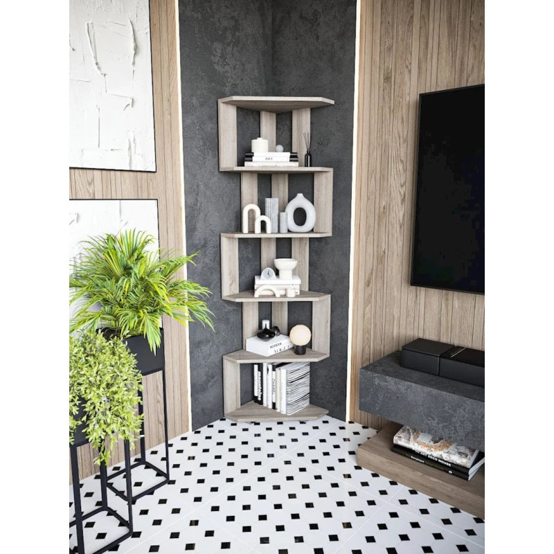 Стеллаж 3563_StellajOpenUgolSomona, 156.3х38х38 см, ЛДСП, светло-бежевый