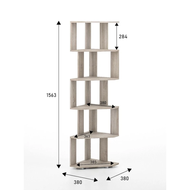 Стеллаж 3563_StellajOpenUgolSomona, 156.3х38х38 см, ЛДСП, светло-бежевый