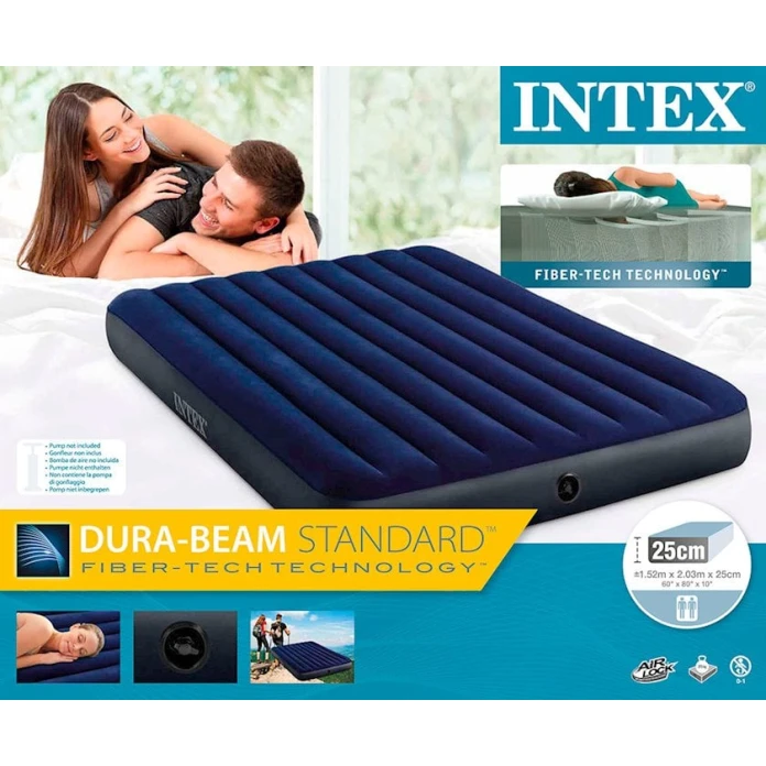 Надувной двуспальный матрас Intex Classic Downy Airbed 64759, синий, 152x203x25 см Надувной двуспальный матрас Intex Classic Downy Airbed 64759, синий, 152x203x25 см