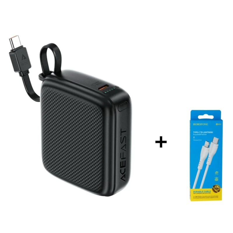 Xarici akkumulyator M15 Power Bank 10000mAh PD20W Black və hədiyyə Borofone BX51 cable Type-C To Lightning