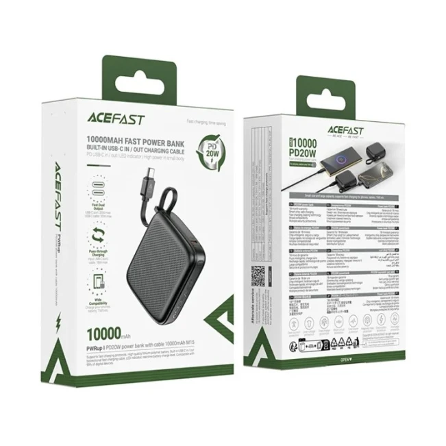 Xarici akkumulyator M15 Power Bank 10000mAh PD20W Black və hədiyyə Borofone BX51 cable Type-C To Lightning