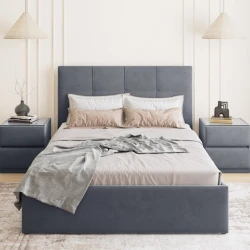 Двуспальная кровать Art_ikili_yataq 73, ламинат/текстиль, серая, 120x160х200 см
