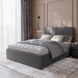 Двуспальная кровать Art_ikili_yataq 73, ламинат/текстиль, серая, 120x160х200 см