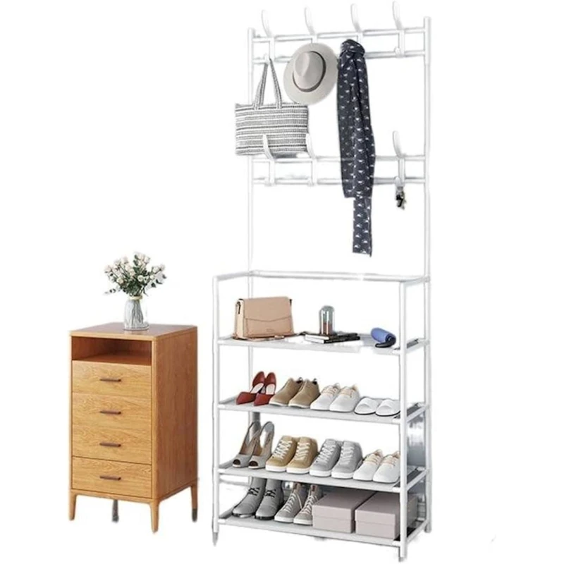 Вешалка с полками KBREE, металл, белая, 154х80х25 см Вешалка с полками KBREE, металл, белая, 154х80х25 см