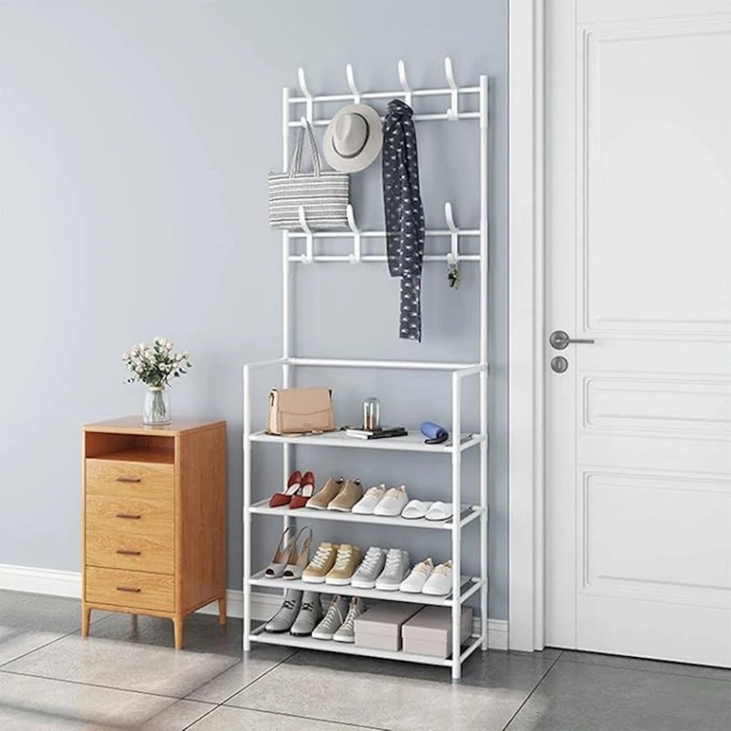 Вешалка с полками KBREE, металл, белая, 154х80х25 см Вешалка с полками KBREE, металл, белая, 154х80х25 см