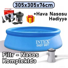 Şişmə hovuz Intex, 305x305x76 sm, dairə, həcm 3853 l, mavi, filtr nasosu ilə - 3853TX28122N
