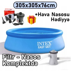Şişmə hovuz Intex, 305x305x76 sm, dairə, həcm 3853 l, mavi, filtr nasosu ilə - 3853TX28122N