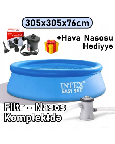 Şişmə hovuz Intex, 305x305x76 sm, dairə, həcm 3853 l, mavi, filtr nasosu ilə - 3853TX28122N