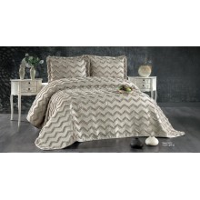 Örtük və yastıq üzü dəsti Guzide Delfin Pike GZ56, örtük 260x260 sm, yastıq üzü 50x70 sm 2 ədəd, ikinəfərlik, tünd bej