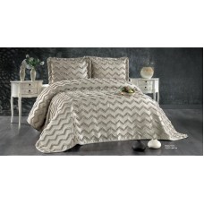 Örtük və yastıq üzü dəsti Guzide Delfin Pike GZ56, örtük 260x260 sm, yastıq üzü 50x70 sm 2 ədəd, ikinəfərlik, tünd bej