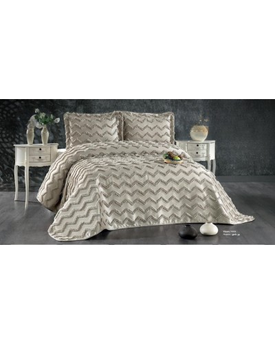Örtük və yastıq üzü dəsti Guzide Delfin Pike GZ56, örtük 260x260 sm, yastıq üzü 50x70 sm 2 ədəd, ikinəfərlik, tünd bej