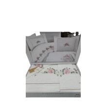 Yataq dəsti NV21 yorğan üzü 200x220 sm, mələfə 240x260 sm, 4 yastıq üzü 50x70 sm, pambıq, ağ/çəhrayı