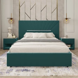 Двуспальная кровать Art_ikili_yataq (180) 55, ламинат, бирюзовая, 200x180x120 см