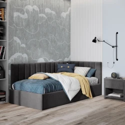 Односпальная кровать Art_tek_yataq(120) 88, ламинат/ткань, бежевая, 85x120x200 см