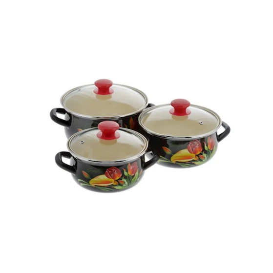 Набор кастрюль Керченская эмаль Грациозный-1, 3 шт, 1500/2000/3000 мл, сталь, с крышкой, разноцветный