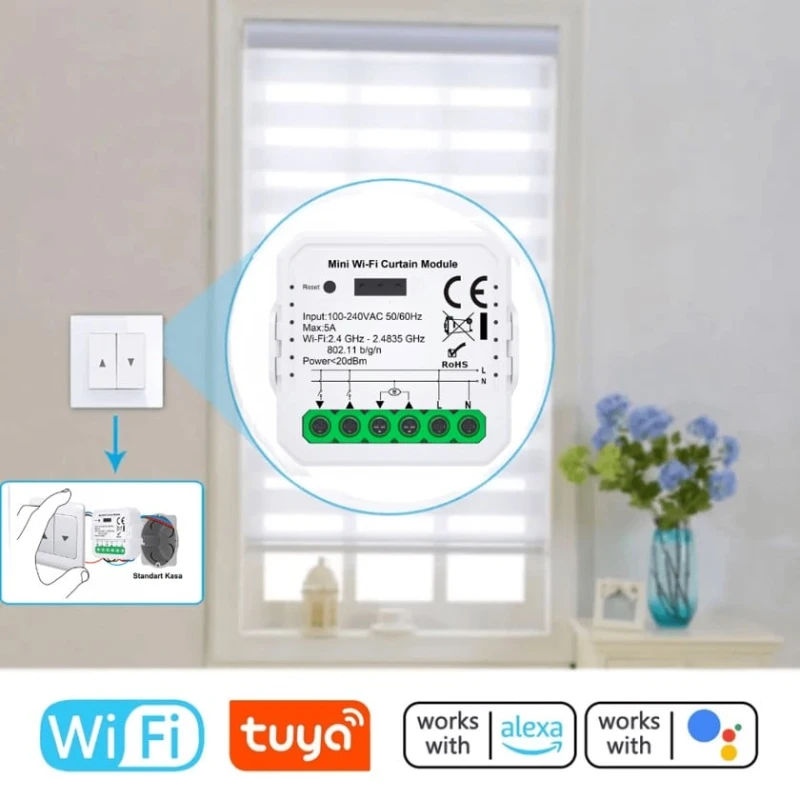 Ağıllı pərdə və jalüz idarəetmə modulu Tuya Mini WiFi - WPM-01