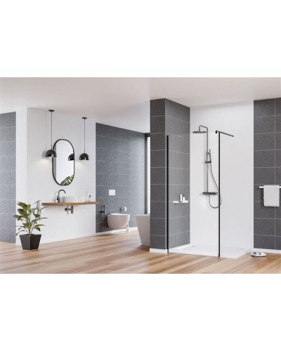 Duş divarı Kerria Plus Walk-in, 90x200 sm, qara/şəffaf