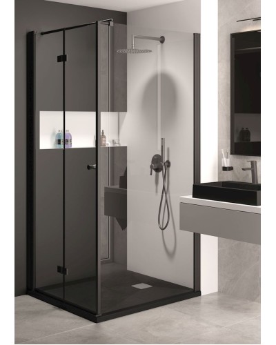 Duş divarı Kerria Plus Walk-in, 90x200 sm, qara/şəffaf