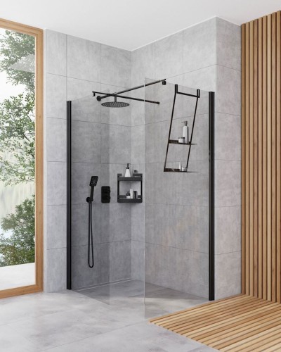 Duş divarı Kerria Plus Walk-in, 90x200 sm, qara/şəffaf