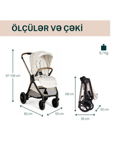 Uşaq arabası Chicco Bellagio Amber Glow, qara/bej, 106x82x55 sm, 0+ ay