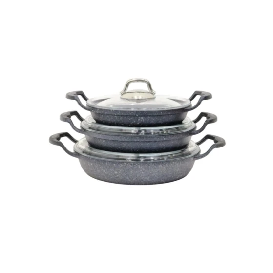 Набор сковородок с крышкой Sahan_22, 18/20/22 см, гранит, черный