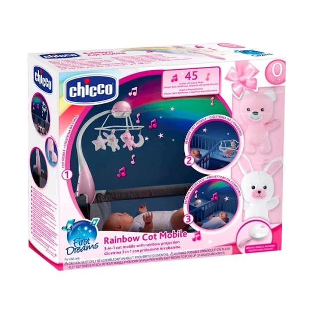 Детский мобиль Chicco Rainbow Cot Mobile, розовый