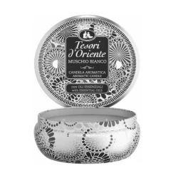Ətirli şam Tesori d'Oriente Ağ müşk, 11.2x5.5x11 sm, mum, bankada, boz