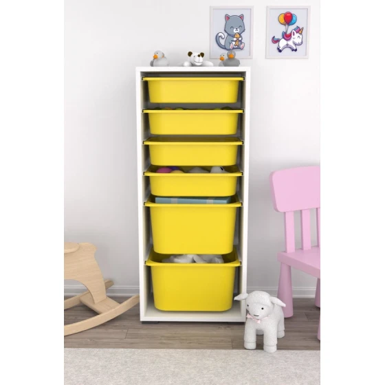 Шкаф для игрушек Pratico I39023, белый/желтый, 30x45.5x109 см Шкаф для игрушек Pratico I39023, белый/желтый, 30x45.5x109 см