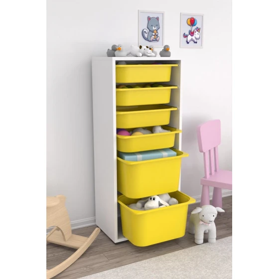 Шкаф для игрушек Pratico I39023, белый/желтый, 30x45.5x109 см Шкаф для игрушек Pratico I39023, белый/желтый, 30x45.5x109 см