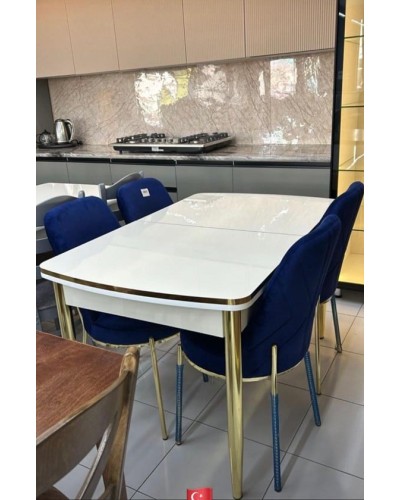 Yemək masası və stul dəsti Stil Mebel SRY-200, 4 stul, ağ-göy