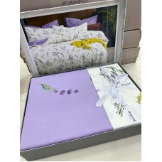 Yataq dəsti Maison Dor vm142, ikinəfərlik, pambıq, (yorğan üzü 200x220 sm 1 əd+mələfə 240x260 sm 1 əd+yastıq üzü 50x70 sm 2 əd), ağ/bənövşəyi