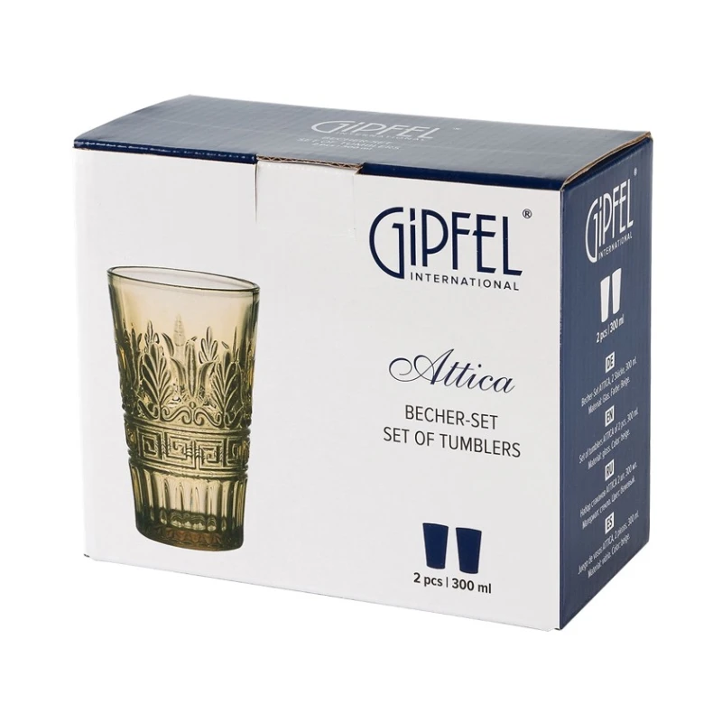 Набор стаканов Gipfel Attica 51388, 2 шт, 300 мл, стекло, бежевый Набор стаканов Gipfel Attica 51388, 2 шт, 300 мл, стекло, бежевый