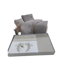 Yataq dəsti DO&GO DO4, yorğan üzü 200х220 sm, mələfə 220х240 sm, yastıq üzləri 70x70 sm, 50х70 sm, ikinəfərlik, satin, ağ/bej