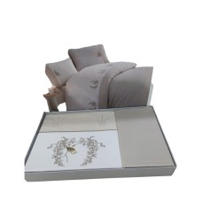 Yataq dəsti DO&GO DO4, yorğan üzü 200х220 sm, mələfə 220х240 sm, yastıq üzləri 70x70 sm, 50х70 sm, ikinəfərlik, satin, ağ/bej