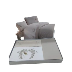 Комплект постельного белья DO&GO DO4, пододеяльник 200х220 см, простыня 220х240 см, наволочки 70x70 см, 50х70 см, двуспальный, сатин, белый/бежевый