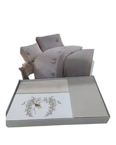 Yataq dəsti DO&GO DO4, yorğan üzü 200х220 sm, mələfə 220х240 sm, yastıq üzləri 70x70 sm, 50х70 sm, ikinəfərlik, satin, ağ/bej