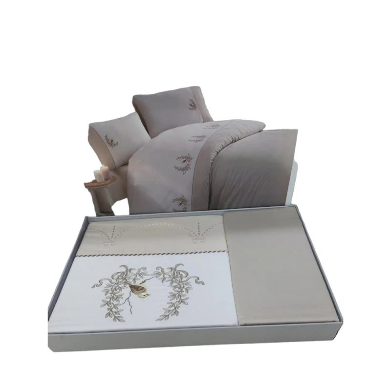 Комплект постельного белья DO&GO DO4, пододеяльник 200х220 см, простыня 220х240 см, наволочки 70x70 см, 50х70 см, двуспальный, сатин, белый/бежевый Комплект постельного белья DO&GO DO4, пододеяльник 200х220 см, простыня 220х240 см, наволочки 70x70 см, 50х70 см, двуспальный, сатин, белый/бежевый