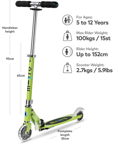Uşaqlar üçün samokat Micro Sprite Led Chartreuse SA0224, yaşıl