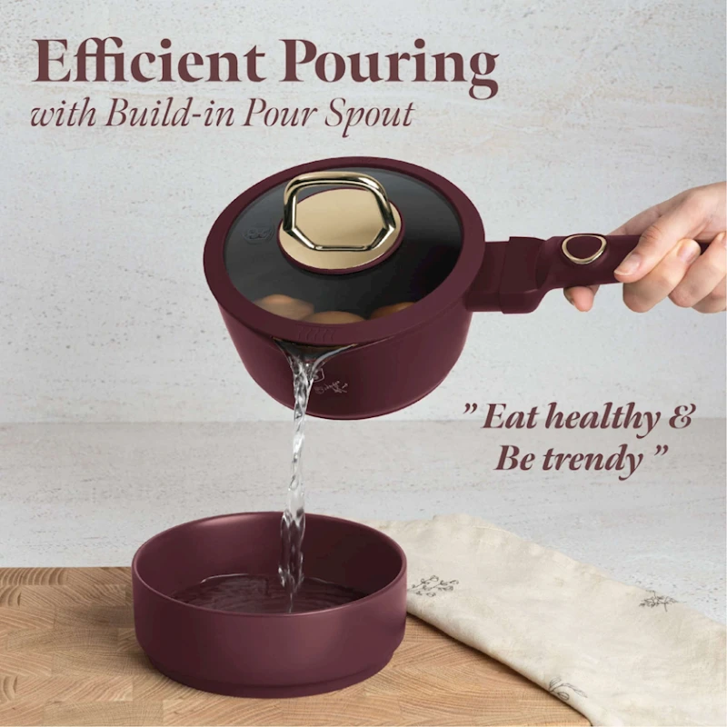 Набор кастрюль и сковородок Berlinger Haus Leonardo Collection BH-8051, 15 предметов, алюминий, трехслойное антипригарное титановое покрытие, бордовый Набор кастрюль и сковородок Berlinger Haus Leonardo Collection BH-8051, 15 предметов, алюминий, трехслойное антипригарное титановое покрытие, бордовый