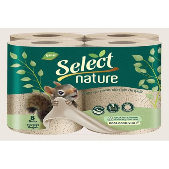 Tualet kağızı Select Nature, 3 qat, 8 rulon