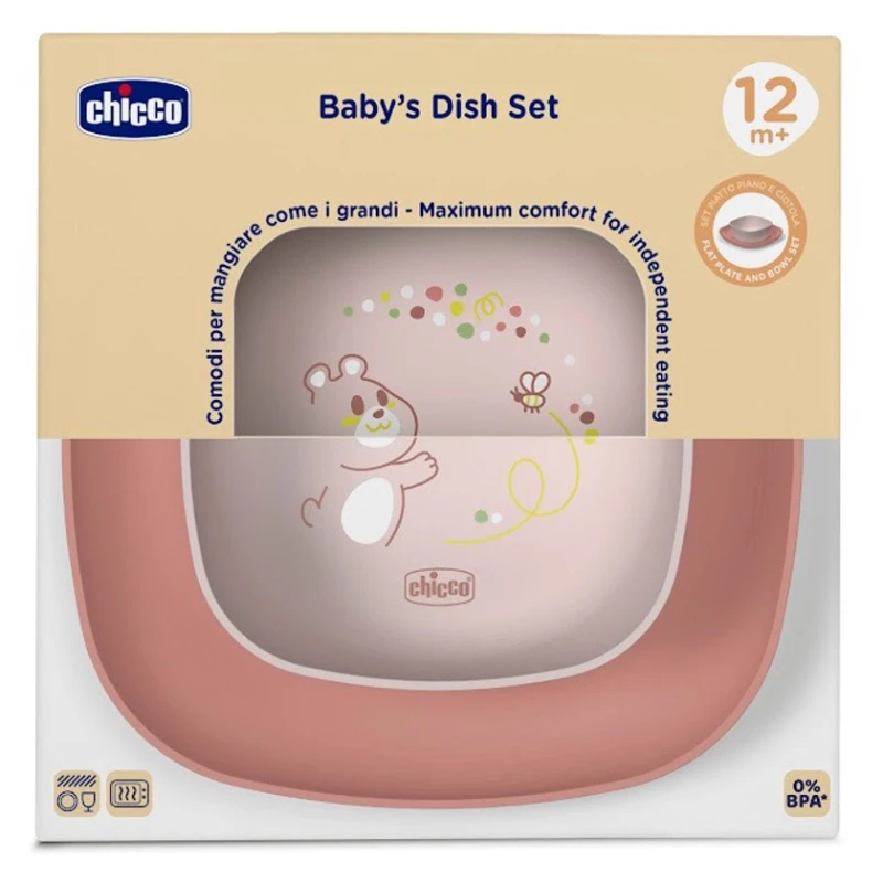 Набор тарелок Chicco, розовый, 12+ месяцев Набор тарелок Chicco, розовый, 12+ месяцев