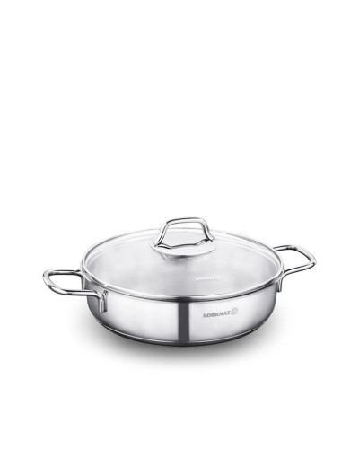 Manqal Korkmaz Perla 22х6sm, 2.3L, paslanmayan polad, qapaqlı, İki tutacaqlı, gümüşü