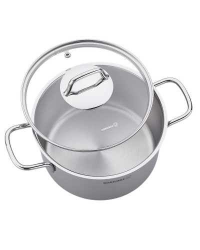 Manqal Korkmaz Perla 22х6sm, 2.3L, paslanmayan polad, qapaqlı, İki tutacaqlı, gümüşü