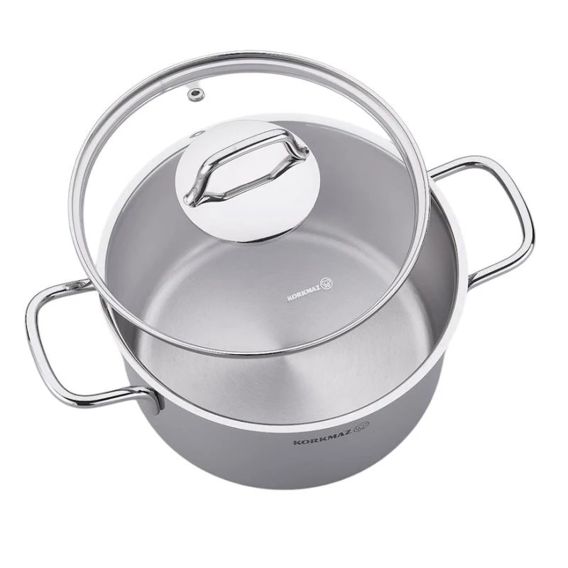 Сотейник Korkmaz Perla 22х6см, 2.3 л, нержавеющая сталь, с крышкой, две ручки, серебристый