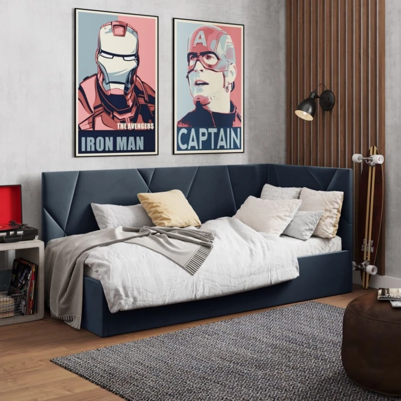 Bir nəfərlik çarpayı Art_tek_yataq(120) 89, laminat/parça, göy, 85x120x200 sm