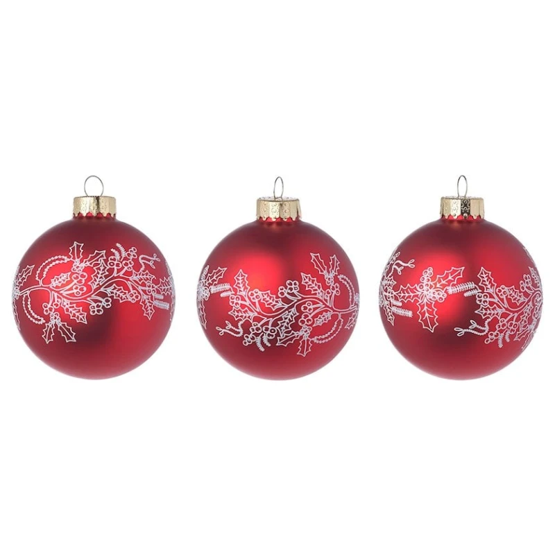 Набор елочных игрушки IKEA, 8 см, 3 шт, красный
