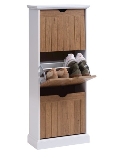 Ayaqqabı dolabı JYSK Oldekrog 132x55x25 sm, 3 bölməli, ağ/qəhvəyi