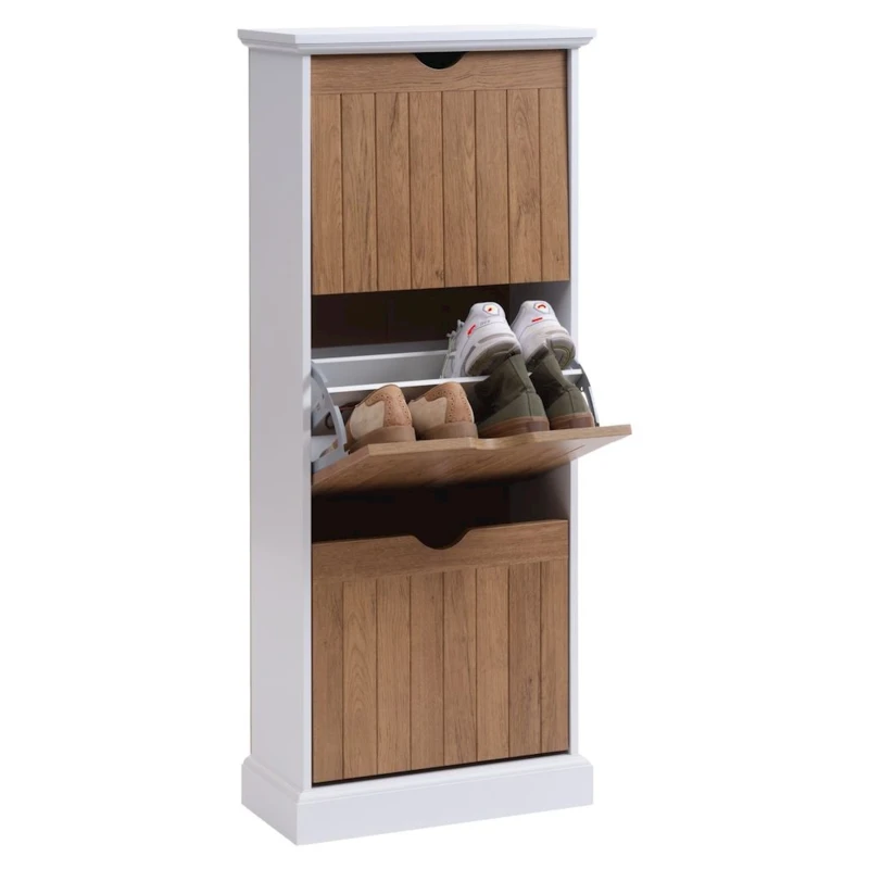 Шкаф для обуви JYSK Oldekrog 132x55x25 см, 3 секции, белый/коричневый Шкаф для обуви JYSK Oldekrog 132x55x25 см, 3 секции, белый/коричневый