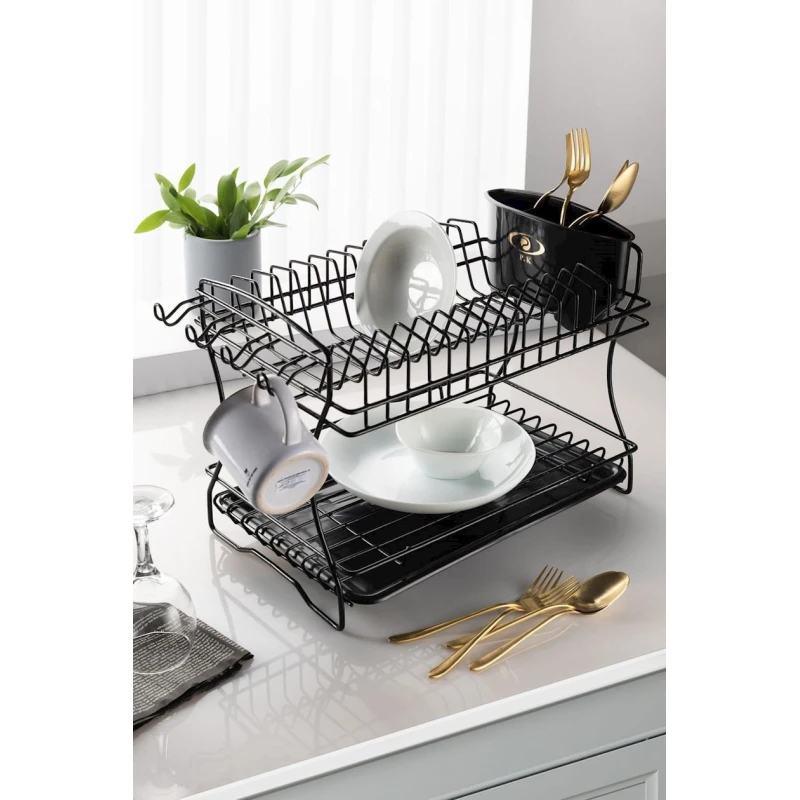 Сушилка для посуды Kaveh, 32x46x25 см, металл, с поддоном, черный Сушилка для посуды Kaveh, 32x46x25 см, металл, с поддоном, черный